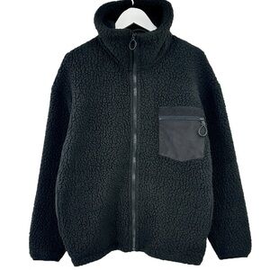 Nanamica Polartec Fleece Black Funnel Neck Oversized Loose Fit Zip Up Jacket